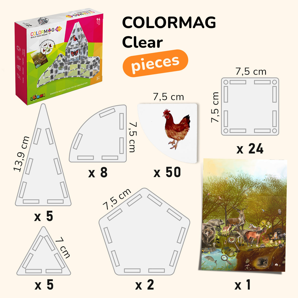 COLORMAG CLEAR - átlátszó mágneses építőkészlet