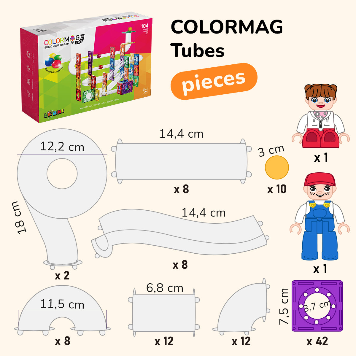 Mágneses építőkészlet COLORMAG TUBES