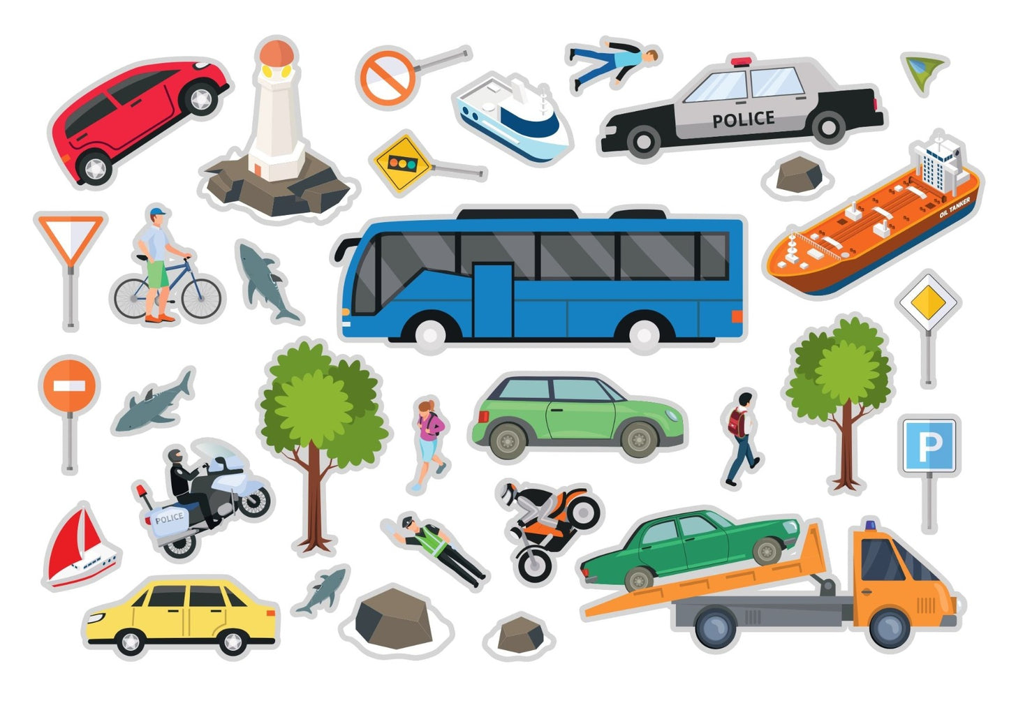 Újrafelhasználható matricák : A járművek világa