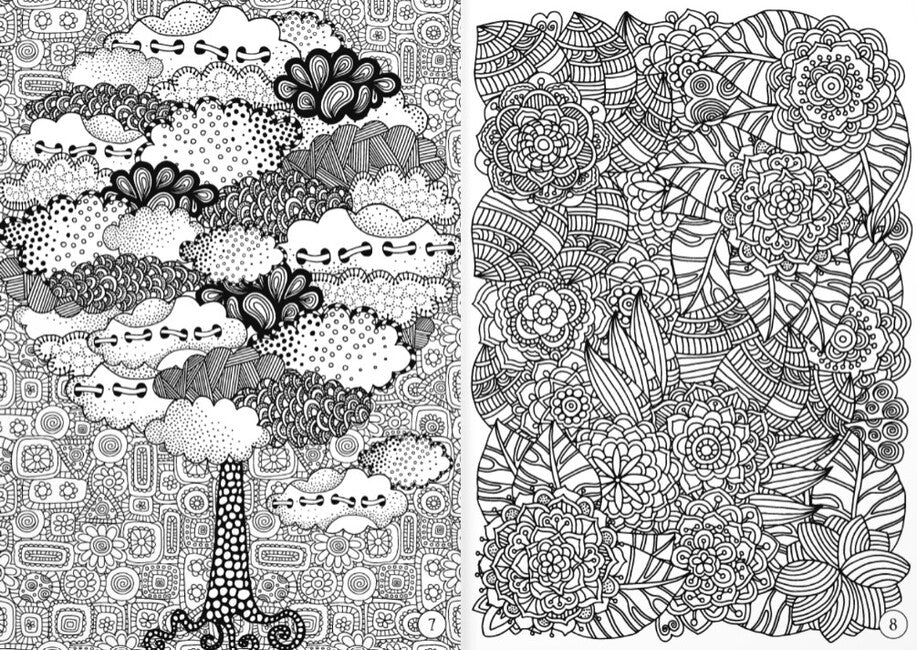 Stresszoldó színezőkönyv– Fák és díszítő motívumok