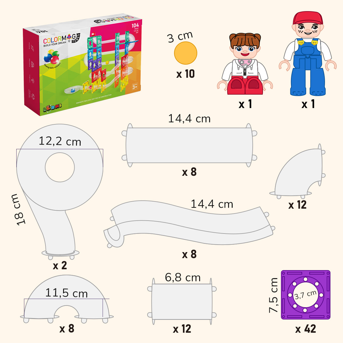 Mágneses építőkészlet COLORMAG TUBES